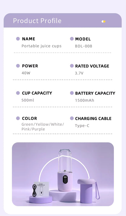 Mini 500ml Juicer Mixer for Smoothie Shake Protein Travel Sports Bottle Juicer Cup