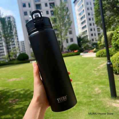 Tyeso 600/750ML Thermos Bottle With Straw Stainless Steel Car Thermal Cup Sports Water Bottles Keeps Cold and Heat Thermal Mug