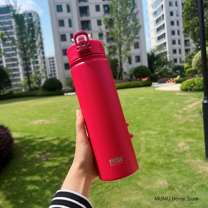 Tyeso 600/750ML Thermos Bottle With Straw Stainless Steel Car Thermal Cup Sports Water Bottles Keeps Cold and Heat Thermal Mug