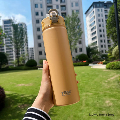 Tyeso 600/750ML Thermos Bottle With Straw Stainless Steel Car Thermal Cup Sports Water Bottles Keeps Cold and Heat Thermal Mug