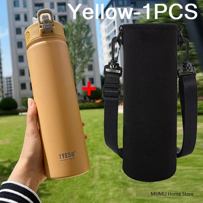 Tyeso 600/750ML Thermos Bottle With Straw Stainless Steel Car Thermal Cup Sports Water Bottles Keeps Cold and Heat Thermal Mug