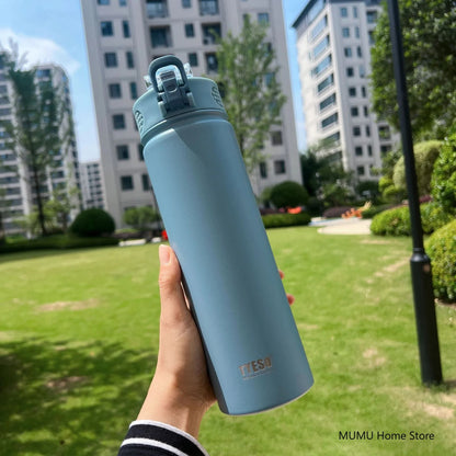 Tyeso 600/750ML Thermos Bottle With Straw Stainless Steel Car Thermal Cup Sports Water Bottles Keeps Cold and Heat Thermal Mug