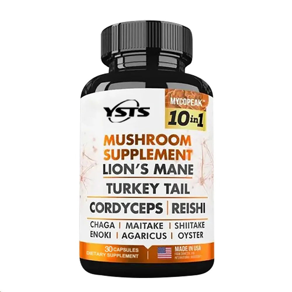 Mushroom Supplement 10x Complex - Lion's Mane, Turkey Tail, Cordyceps, Reishi - Memory & , Brain Support Supplement